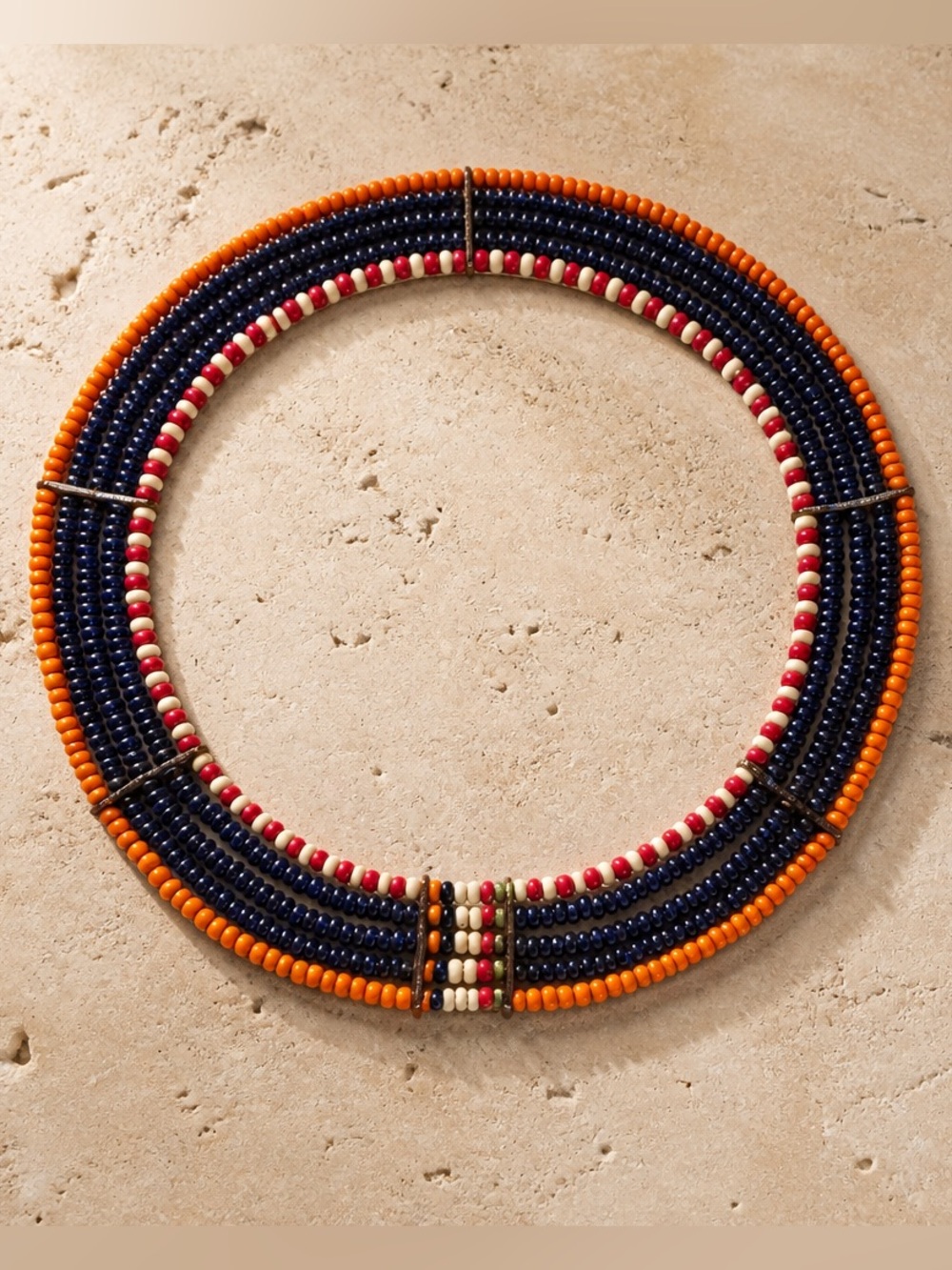 Vintage Handcrafted Multi-Strand Beaded Collar choker Necklace - Navy, O